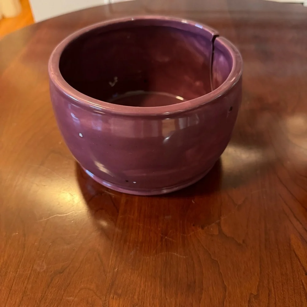Handmade Ceramic Pottery Yarn Bowl Knitting Crochet. Purple w speckles - Picture 4 of 8